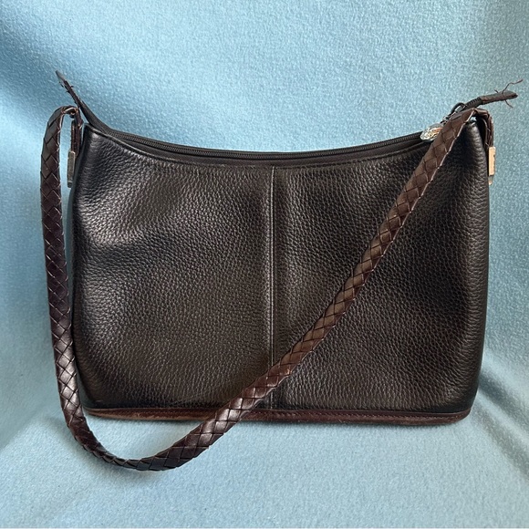 Brighton Leather Handbag with Front Zip Organizer Black/Brown Vintage Bag - Picture 2 of 12